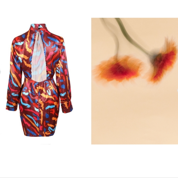 Abstract Print Long Sleeve Backless Bodycon Dress - Picture 3 of 4